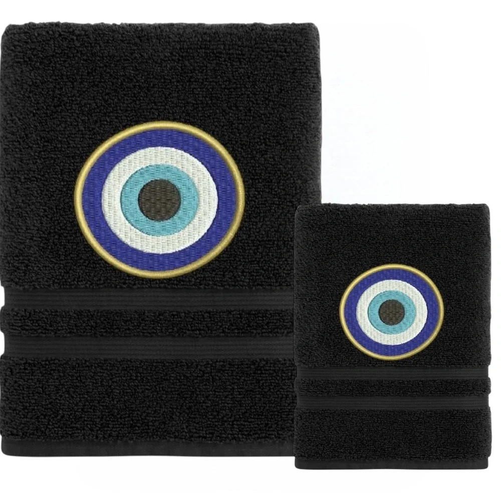 Set Evil Eye Embroidered 1 Hand 1 Bath Pick a set New Made to order Black